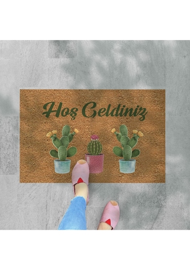 Kaktüsler Temalı Coco Görünümlü Dekoratif Kapı Önü Ve Iç Mekan Paspası Indigo