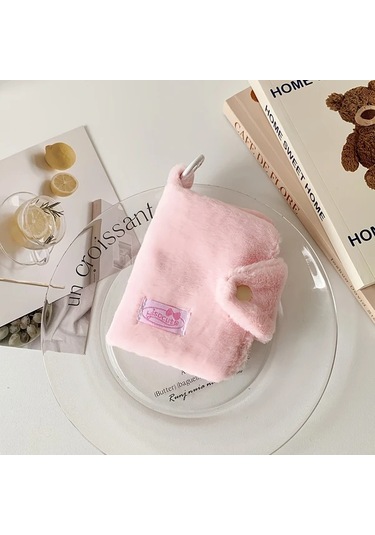 Elmpaly Pembe Zarif Peluş Kız Cüzdanı Fermuarlı Anahtarlık Askılı Kelebek Fiyonk Detaylı