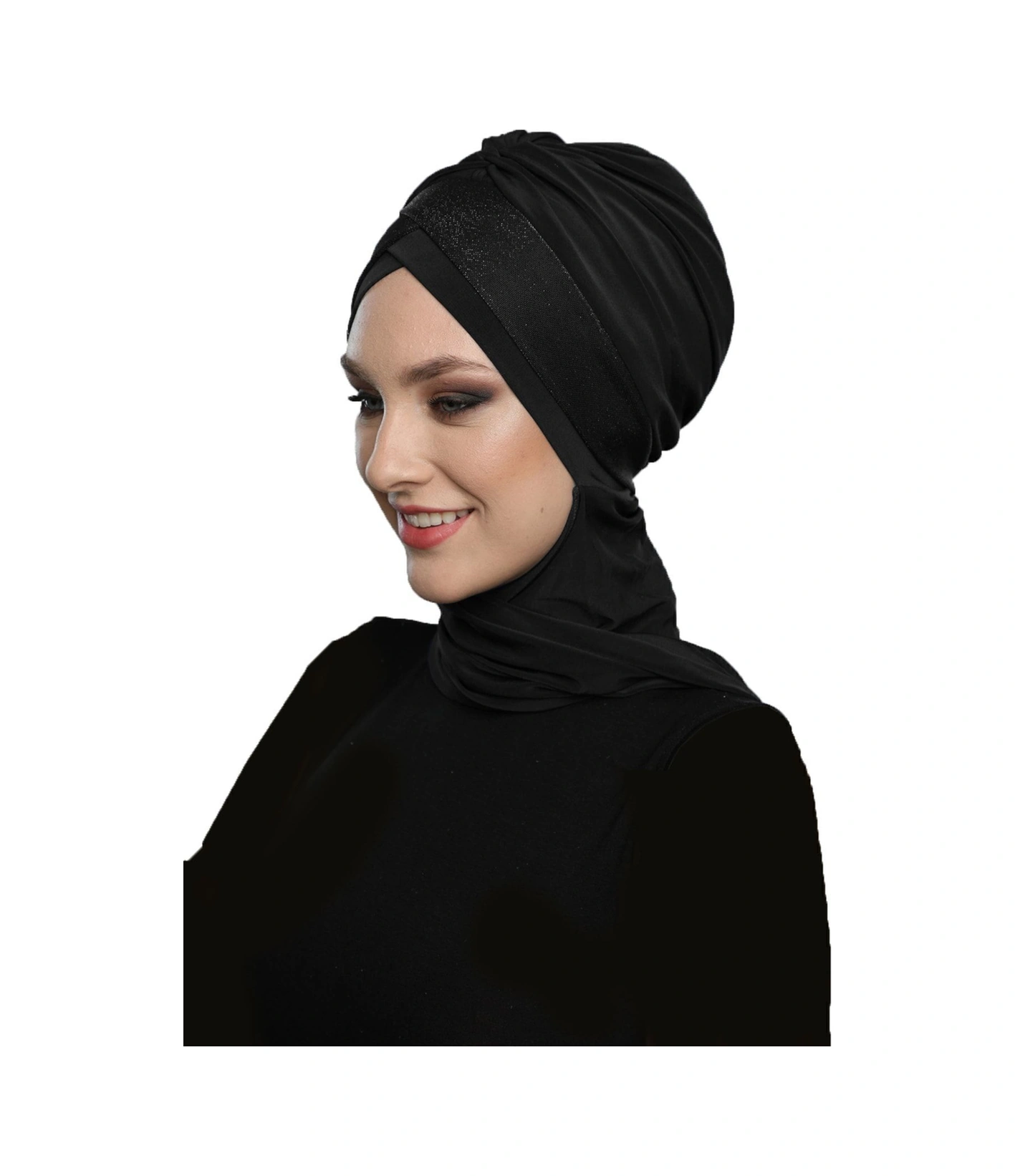 Çapraz Pike Atkılı Astarlı Siyah Hazır Türban Tesettür Bone Siyah