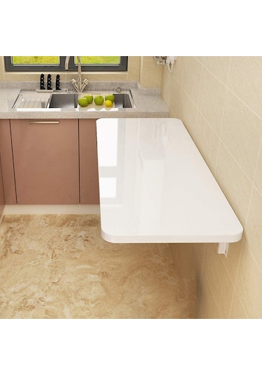 Kydoniahome 72X45 Cm Parlak Beyaz Mdf Oval Köşeli Duvara Monte Katlanır Masa