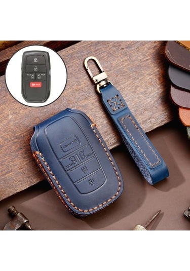 Tongxida Hallmo Toyota Sienna Uyumlu 5 Düğmeli Yerli Deri Anahtarlık Mavi