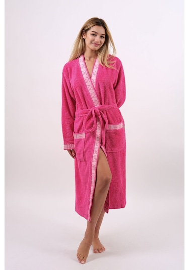 %100 Bambu Kimono Kadın Bornoz Fuşya