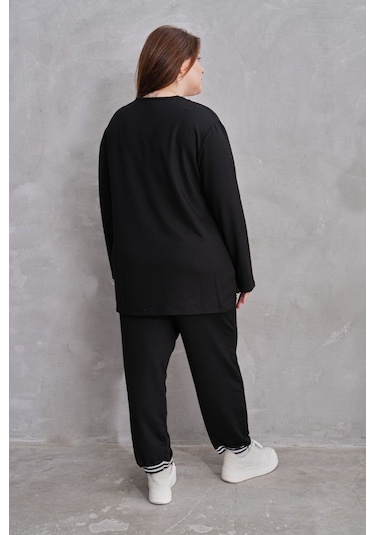 Leyla Sanat Sanata Yeni Bir Bakış Açısı Kadın Yeni Sezon Uzun Kollu Ribana Detay Ikili Takım Siyah