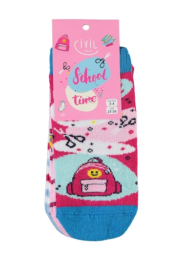Civil Socks Kız Çocuk 3'lü Çorap 3-12 Yaş Pembe 09a83414324w1 Pembe