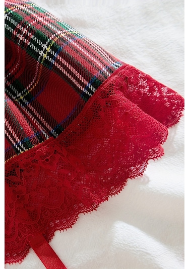 Merry See Pileli Dantelli Ekose Etek Jartiyer Detaylı Çok Renkli