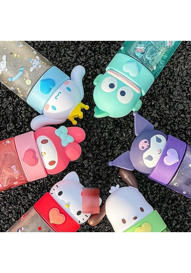 Kawaii Çizgi Film Su Şişesi, 500ml Sevimli Anime Portatif İçme Şişesi Açık Hava, Ofis, Seyahat, Doğum Günü Hediye Köpeği Siyah