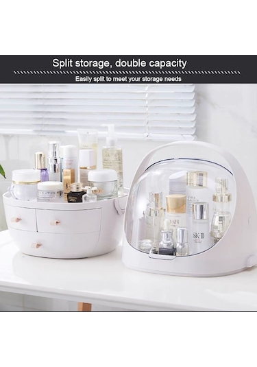 Sones Taşınabilir Toz Geçirmez Şeffaf Yuvarlak Kozmetik Çekmece Tipi Saklama Kutusu Küçük İnci Beyazı