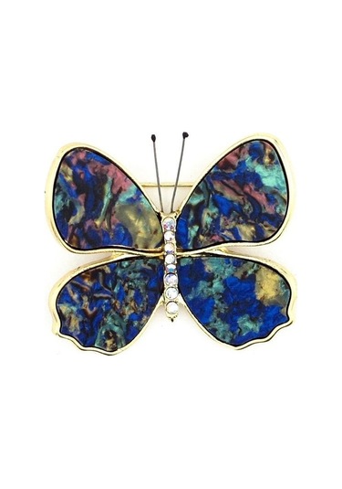Solfera Renkli Kanatlı Kelebek Parlak Zirkon Taşlı Rozet Broş Rz158