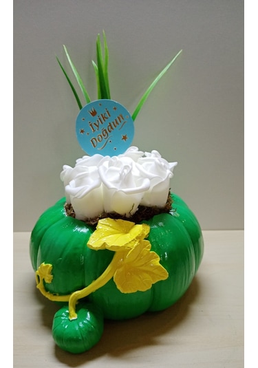 Doğum Günü Hediyesi İyi ki Doğdun Yazılı Beyaz Güllü Yapay Çiçek