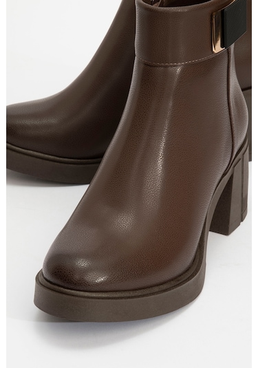 Rashe Kahverengi Tokalı Kadın Kalın Topuklu Bot kahverengi