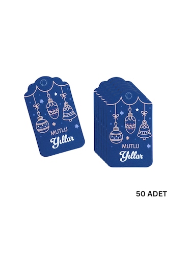 Yılbaşı Mutlu Yıllar Yazılı Hediye Etiketi, Delikli, Küre Desenli