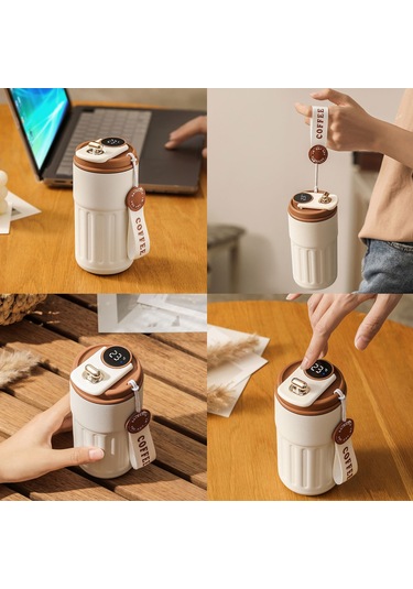 Ranyeek 450ml Akıllı Sıcaklık Ölçer Termos Bardak - 316 Çelik, 6-12 Saat Isı Saklama, Ev-ofis-outdoor Kullanıma Uygun, Taşınabilir Hediye Kupası Gümüş