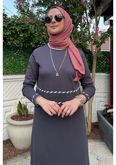 Rabia Şamlı Samanyolu Antrasit Triko Elbise Normal