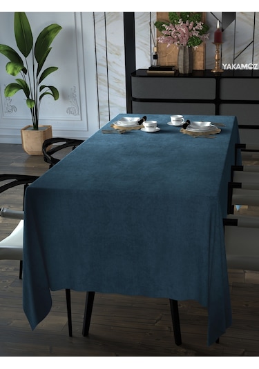 Güvercin Mavisi Kadife Dokulu Masa Örtüsü Dertsiz Velvet Touch Serisi Güvercin Mavisi