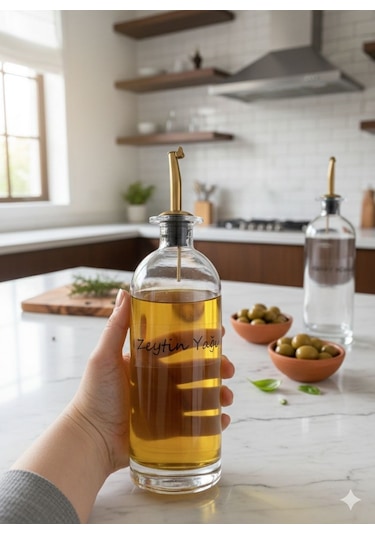 Morponi Bambu Stantlı Akıtmaz Gold Başlıklı 2'li Yağdanlık Seti 500 Ml Thn Şeffaf