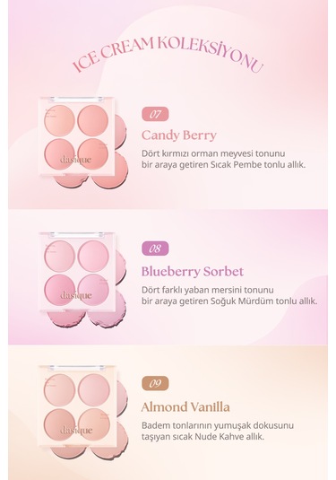 Dasique Karıştırılabilir Renk Tonlarına Sahip 4lü Allık Paleti Blending Mood Cheek 07 Candy Berry 07 Candy Berry