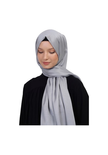 Çift Taraflı Düz Jakar Şal Parlak & Mat Dokulu, Özel Gün Şalı, Düz Renk Açık Gri