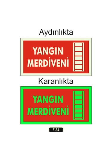 Fosforlu Yangın Merdiveni Yön Levhası F-34