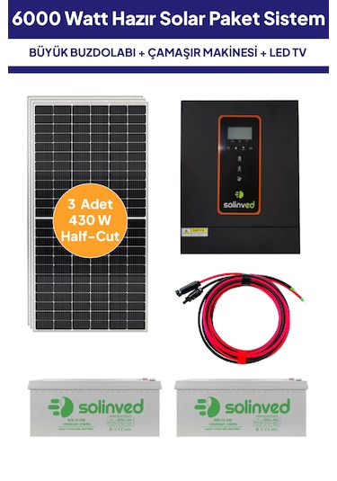 6 Kw 6000 Watt Güneş Enerjisi Hazır Solar Paket Sistem - Half Cut Güneş Panelli