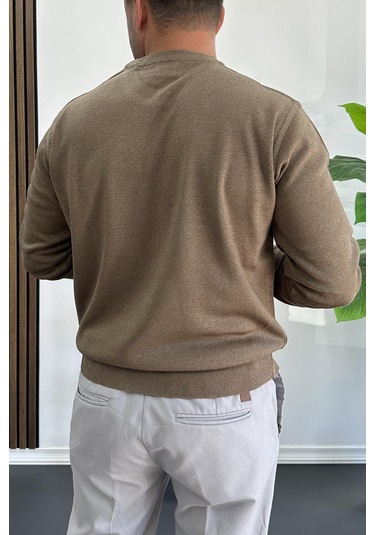 Erkek Bisiklet Yaka Normal Kalıp Kazak Kahverengi Edw410 Kahverengi