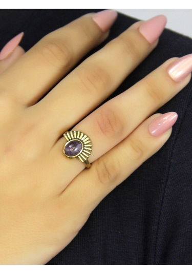 Doğal Taş Ametist Doğal Taşlı Antik Model Kadın Ayarlanabillir Yüzük Euy82amt Mor