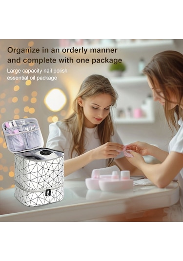 Reedark "çift Katmanlı Taşınabilir Tırnak Bakım Çantası - 30 Oje Şişesi Kapasiteli, Su Geçirmez Pu Kumaş" Mavi