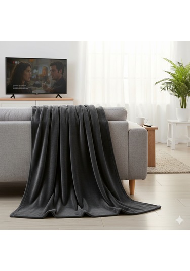 Peluş Tek Kişilik Battaniye Welsoft Battaniye Tv Battaniyesi Polar Battaniye Süper Yumuşak Antrasit