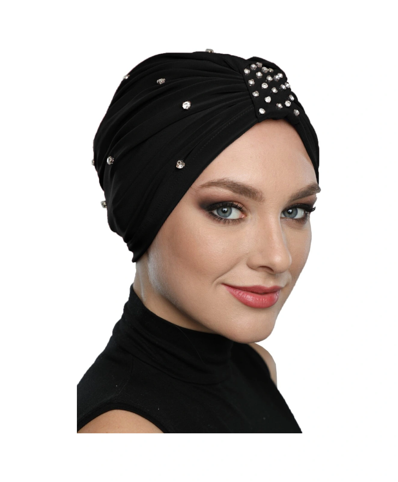 Zeni Taşlı Astarlı El Işi İşlemeli Siyah Hazır Türban Tesettür Abiye Bone Siyah