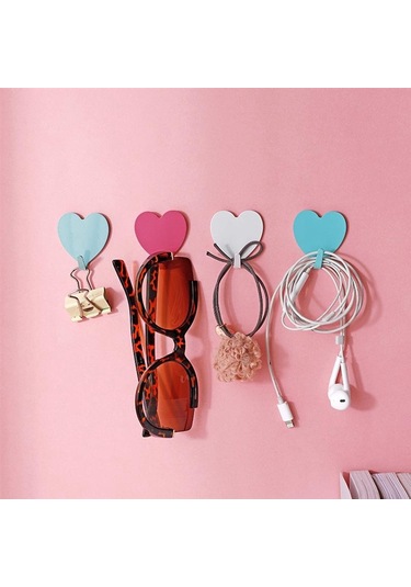 Cbtx E711 12 Adet Demir Duvara Monte Kalp Şeklinde Yapışkanlı Askılar Yapışkan Etiketli - Gümüş