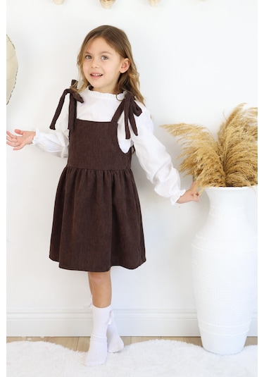 Fitilli Kadife Elbise İkili Takım kahverengi