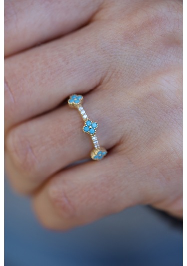 Yenigün Kuyumculuk 14 Ayar Altın Firuze Taş Detaylı Taşlı İnce Yüzük Yzk26490