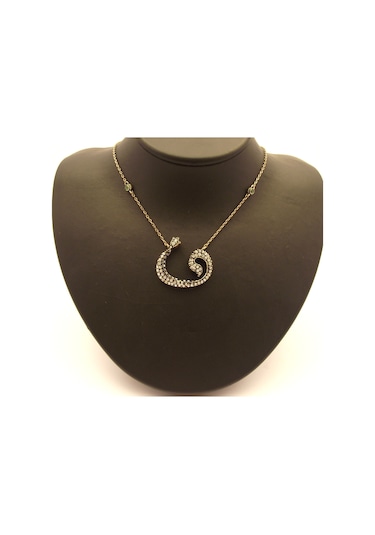 Aşina Gümüş Elmas Montür Zümrüt Taşlı Vav Kolye Sevgiliye Sarı