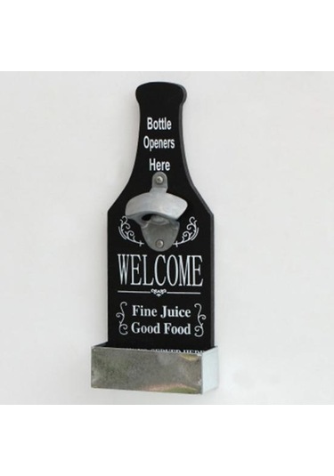 Siyah Talos Ahşap Asılı Şişe Açacağı Vintage Sökücü Restoran Duvar Plaket Dekor Siyah