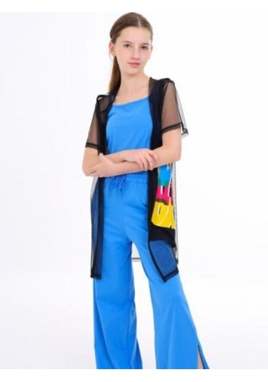 Kız Çocuk İçi Askılı Üstü Uzun Tül Hırka-14196 Siyah