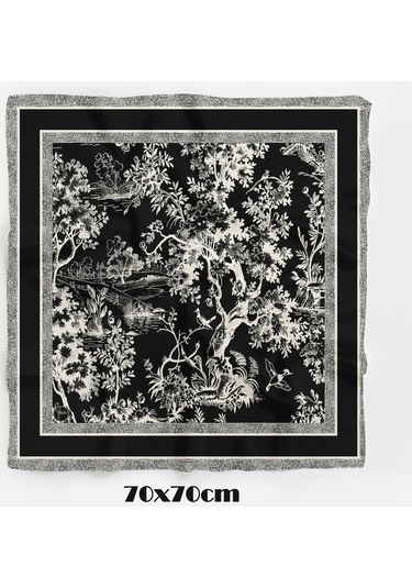Monokrom Orman Desen 70 70cm Bandana/fular Çok Renkli