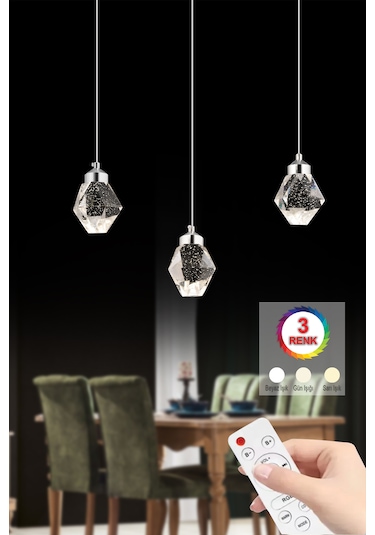 İstanbul Avize Kabarcıklı Yemek Masası Liya 3'lü Gümüş Kumandalı