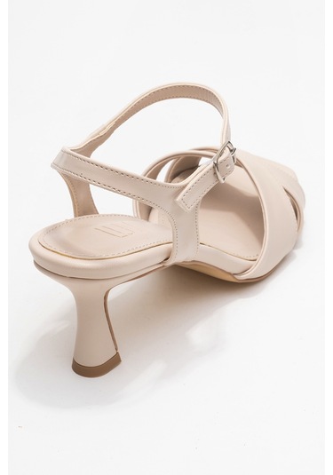 Melin Bej Cilt Çapraz Bantlı Kadın Topuklu Ayakkabı BEJ CILT