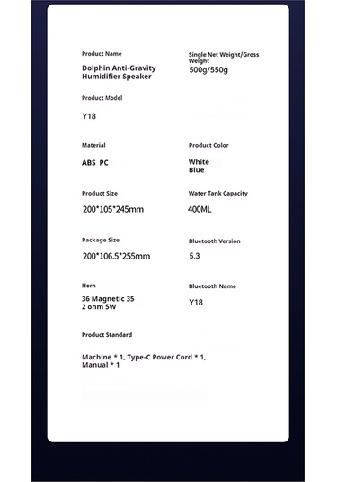 Dolphin Su Damlası Nemlendirici Bluetooth Hoparlör