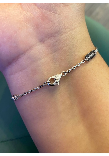 Celikchi Kadın Siyah Renk Yonca Model Silver Renk Çelik Bileklik