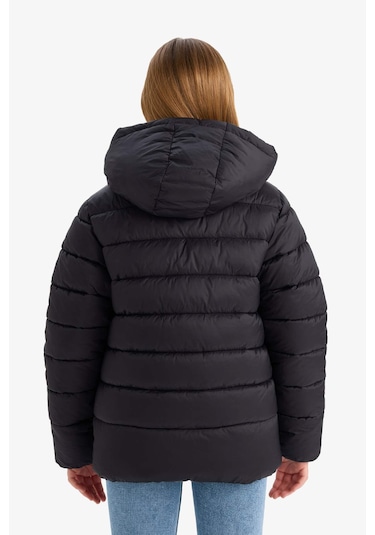 Defacto Kız Çocuk Su İtici Kapüşonlu Fermuarlı Şişme Mont E5406a825aubk27 Siyah