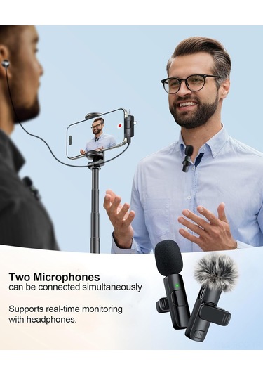 Ruicoo K15 Kablosuz Kolluk Mikrofonu - Çift Kanal, 3.5mm+android+ios Uyumlu, Gerçek Zamanlı İzleme, Akıllı Gürültü Azaltma, Çıplak Ses Kalitesi