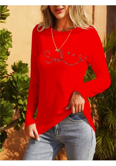 Gülsüm Aydın Kadın Uzun Kollu Bisiklet Yaka Gülümseyen Surat Desenli Viskon Bluz Beyaz