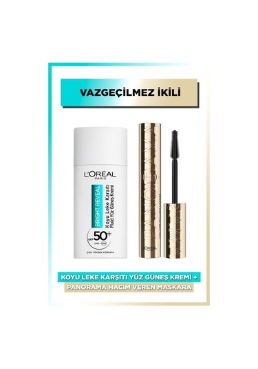 L'Oréal Paris Koyu Leke Karşıtı Yüz Güneş Kremi SPF50+ 50 ML + Panorama Hacim Veren Maskara