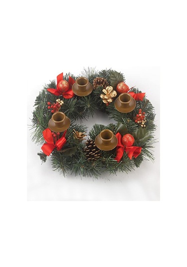 H47436-7 Noel Advent Çelengi 12 Inç Advent Mumluk Halkası Yapay