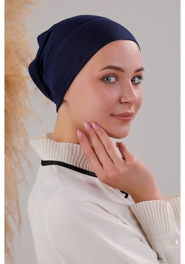 Tesettür Hazır Pratik Geçme Boru Bone Lacivert Laci Lacivert