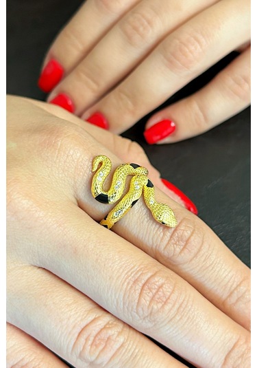 18k Altın Kaplamalı 925 Ayar Gümüş Yılan Yüzük - 34024901 Altın