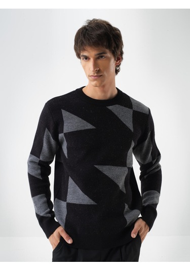 Siyah Doğal Yün Dokulu Regular Fit Kazak 801838 Siyah Siyah Doğal Yün Dokulu Regular Fit Kazak 801838 Siyah