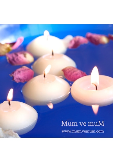 12 Li Çap 5 Cm Beyaz Yüzen Mum Beyaz