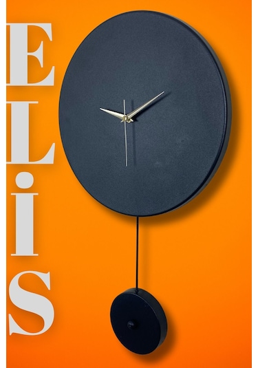 Elis Model Modern Metal Sıvama Akar Sessiz Mekanizmalı Duvar Saati 30 30cm Sarkaç Şeklinde Süs Siyah