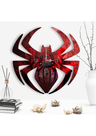 Örümcek Adam Tasarımlı Dekoratif Ahşap Duvar Saati - 2 Çok Renkli